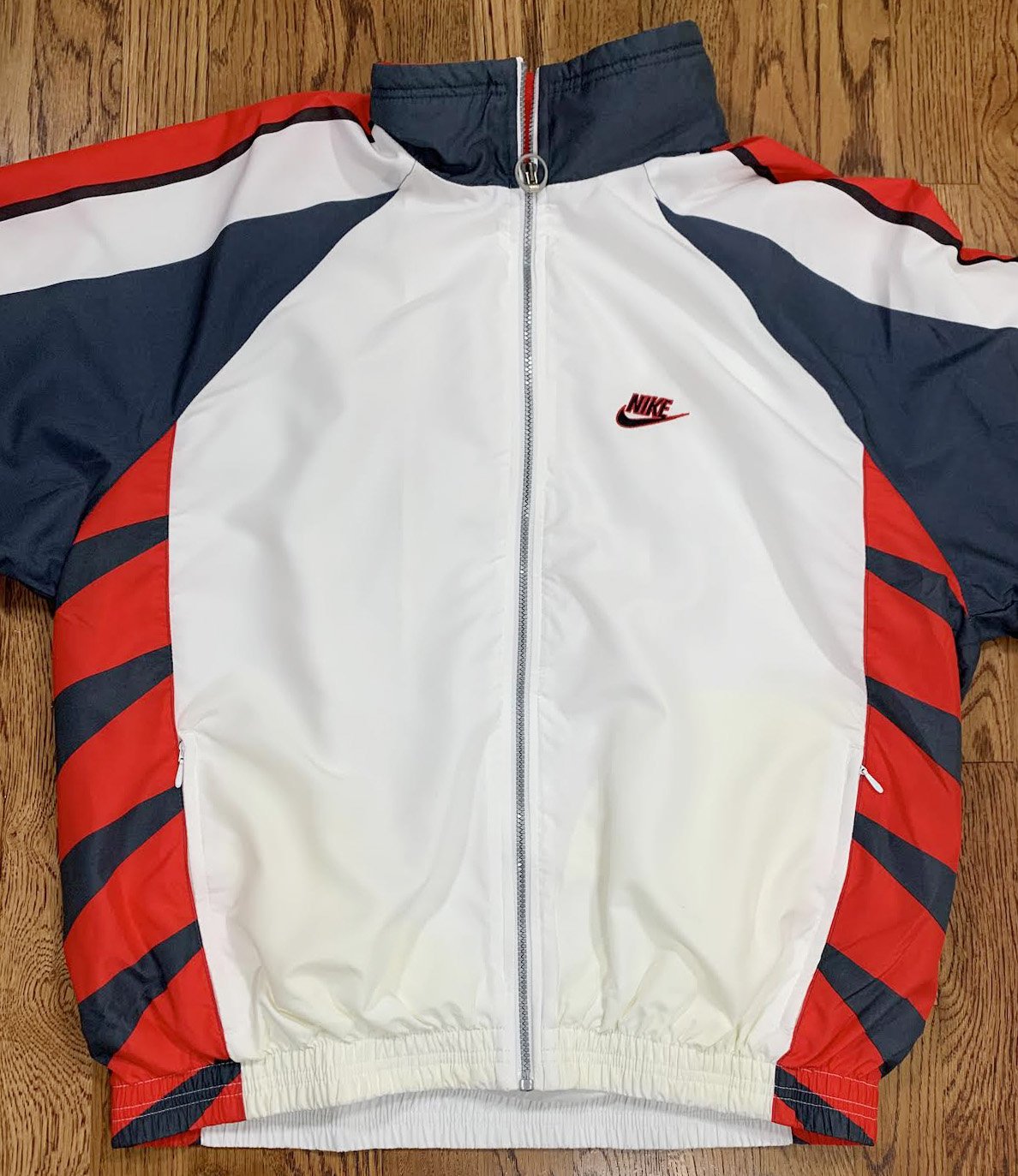 Vintage Nike International Geometric White/Grey/Red Track Jacket (Size M)  NWT — Roots